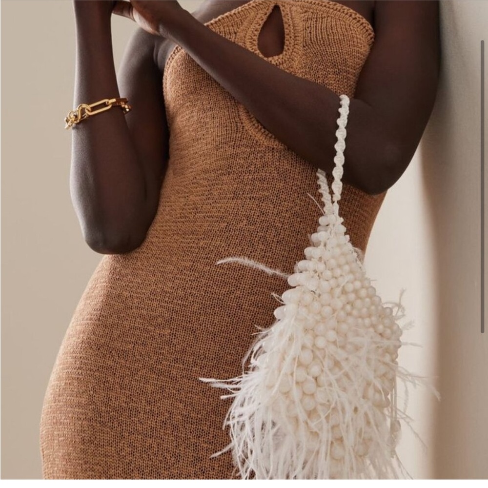 Cult Gaia Dory pearl and feather wristlet
